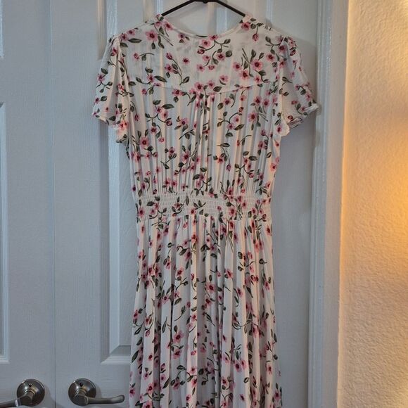 💲1️⃣0️⃣ Bundled ✔️ Farm Button Front Slit White Pink Flowers Maxi Dress Lg - Picture 5 of 6